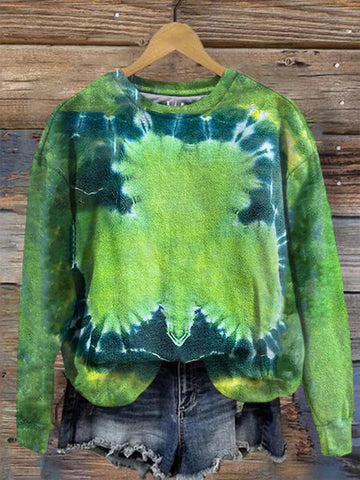 Women's St. Patrick's Day Shamrock Tie Dye Print Casual Sweatshirt
