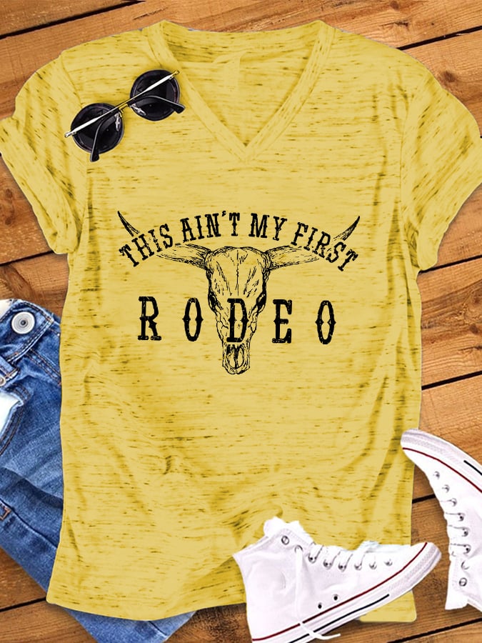Women's This Ain't My First Rodeo Print Snowflake Dot V-Neck T-Shirt