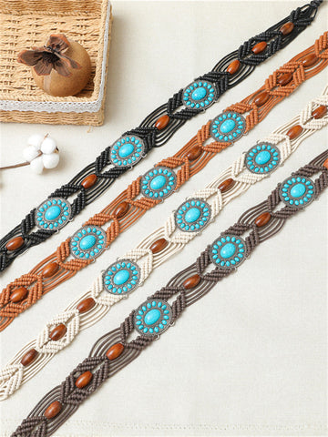 Wisherryy Western Turquoise Hand Woven Beaded Belt