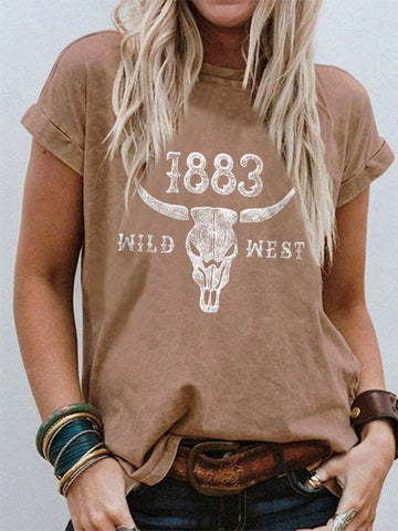 1883 Vintage Western Print Casual T-Shirt