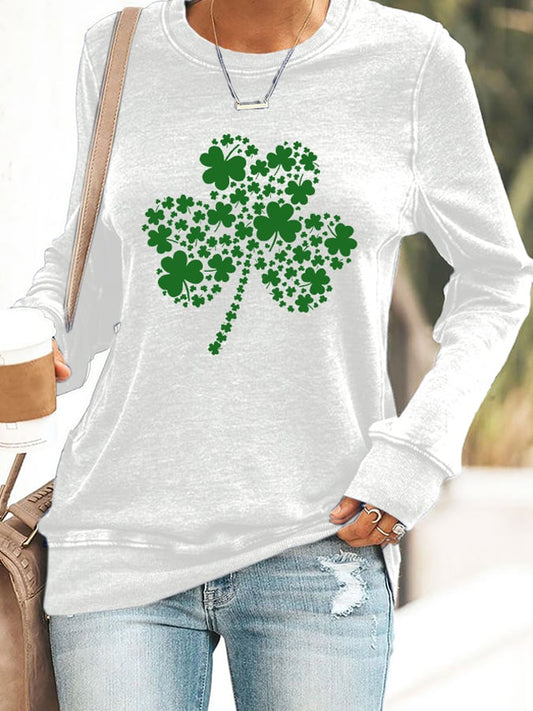 Women's St Patrick'S Day Clover Print Casual Sweatshirt