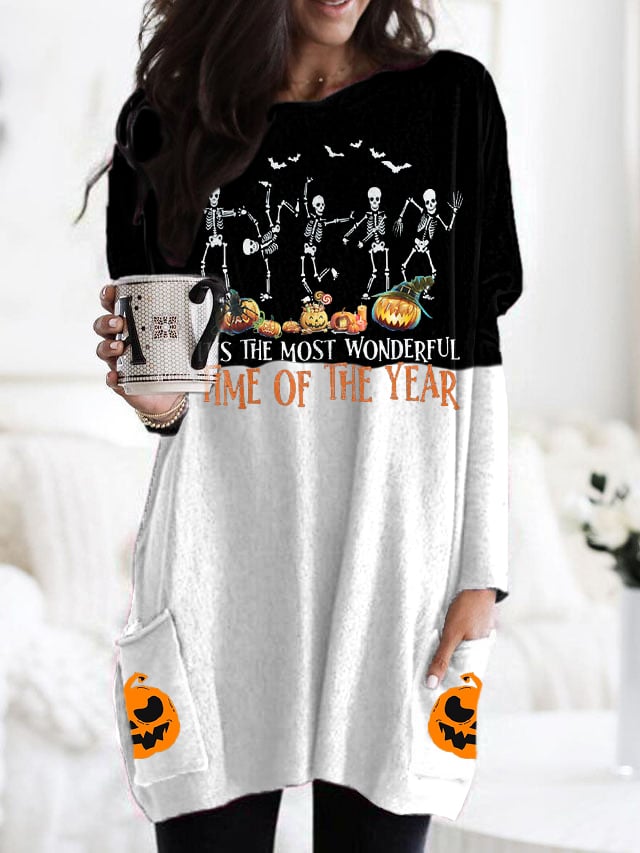 Women's It's The Most Wonderful Time of The Year Skull Pumpkin Print Sweatshirt