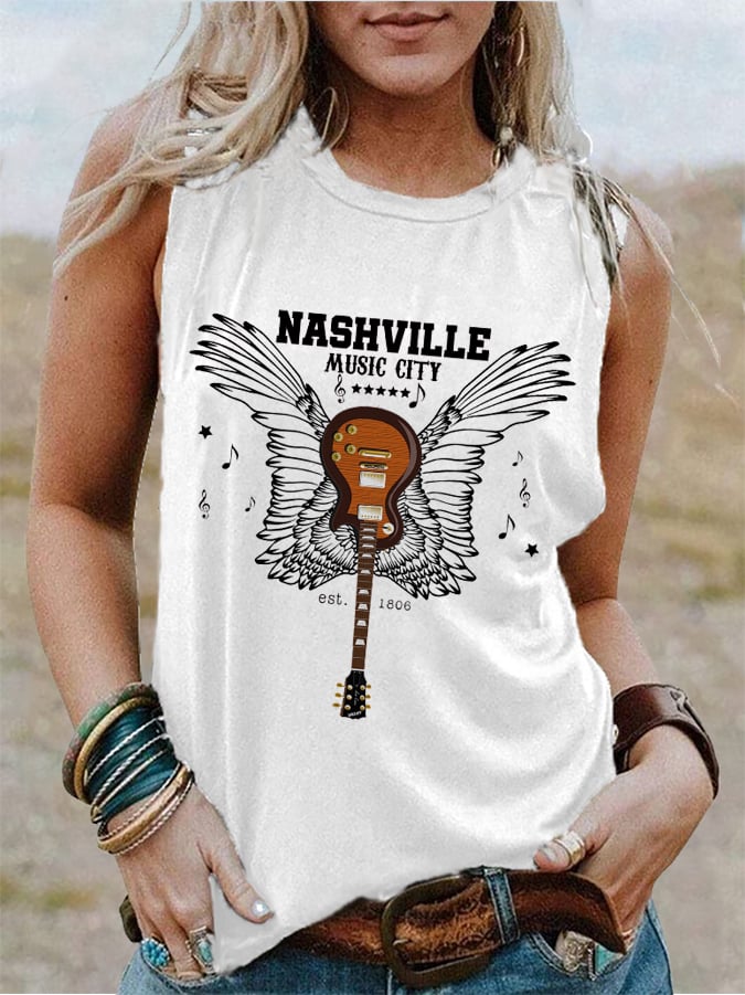 Nashville Music City Print Casual Tank Top