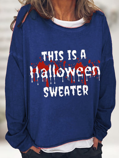 Women's Funny Halloween Bloody Letter Casual Long-Sleeve T-Shirt