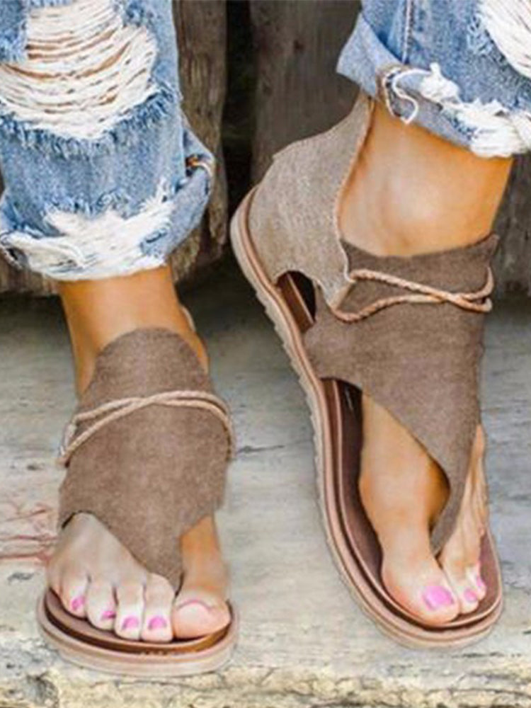 Wisherryy Solid Flat Back Zip Casual Thong Sandals