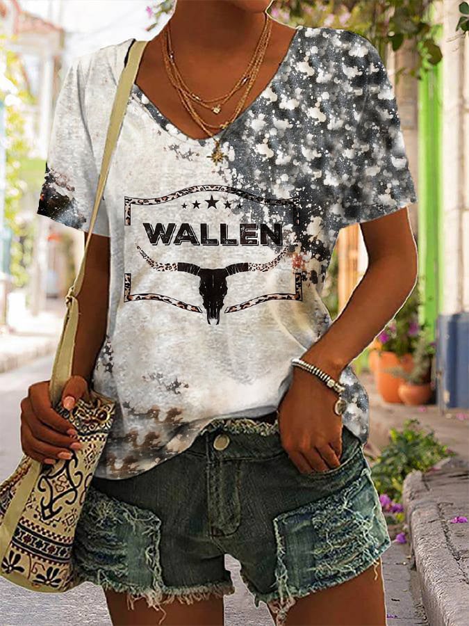 Women's Wallen Dangerous Album Tie Dye Print V-Neck T-Shirt