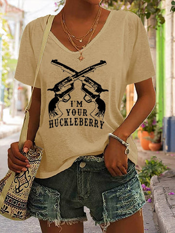 Women's I'm your Huckleberry Print V-Neck T-Shirt