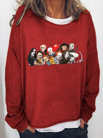 Women's Halloween Horror Movie Collection Character Print Long Sleeve T-Shirt
