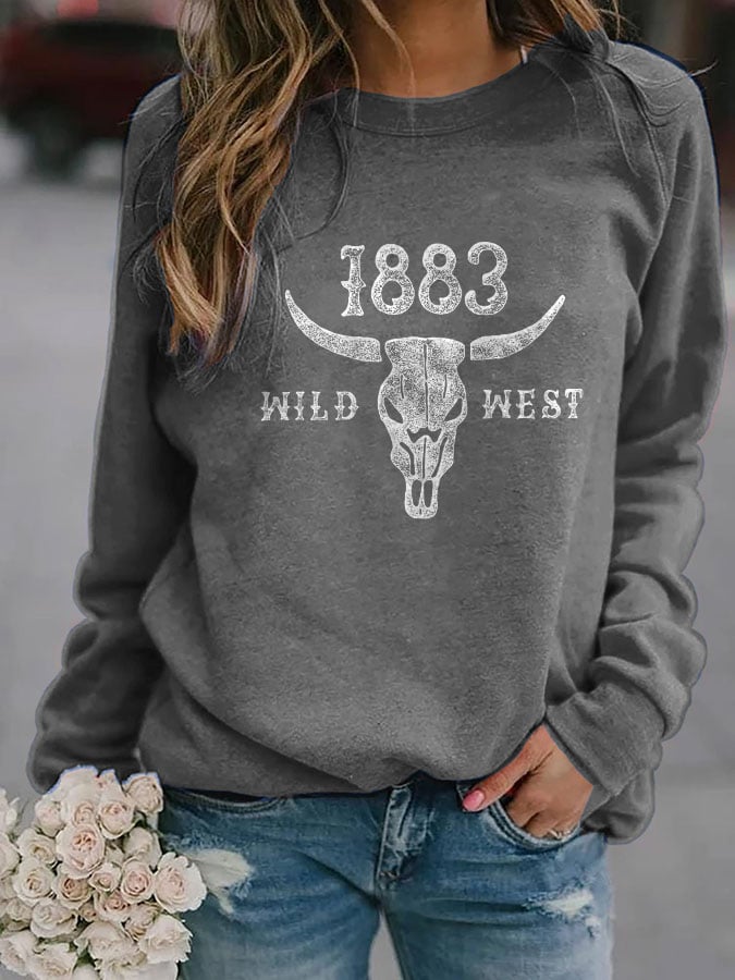 1883 Printed Long Sleeve Pullover Sweatshirt