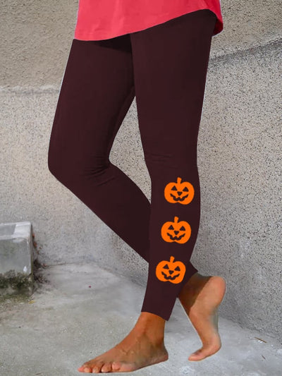 Women's Pumpkin Face Print Stretch Leggings