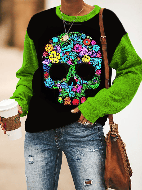 Women's Art Undead Skull DAY OF THE DEAD Print Sweatshirt