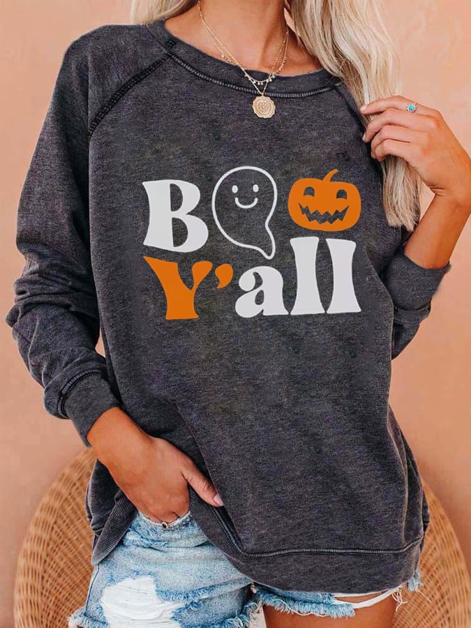 Women's Casual Halloween BOO Y'all Printed Top