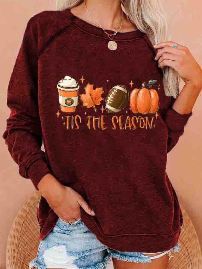 Women's Halloween Tis The Season Pumpkin Print Crewneck Sweatshirt