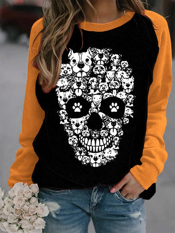 Women's Halloween Dog Skull Print Sports Sweatshirt