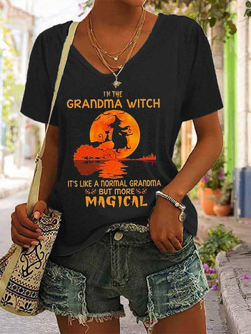 Women's I‘m The Grandma Witch Casual V-Neck Tee