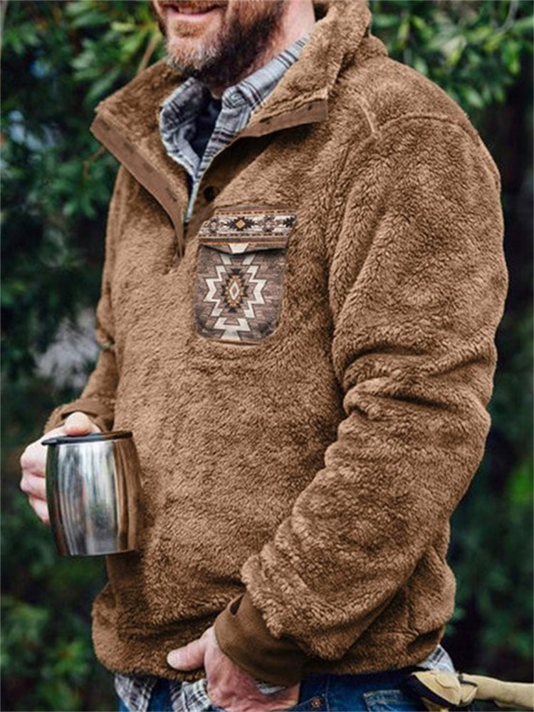 Men's Aztec Flap Pocket Cozy Fleece Pullover