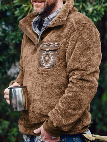 Men's Aztec Flap Pocket Cozy Fleece Pullover