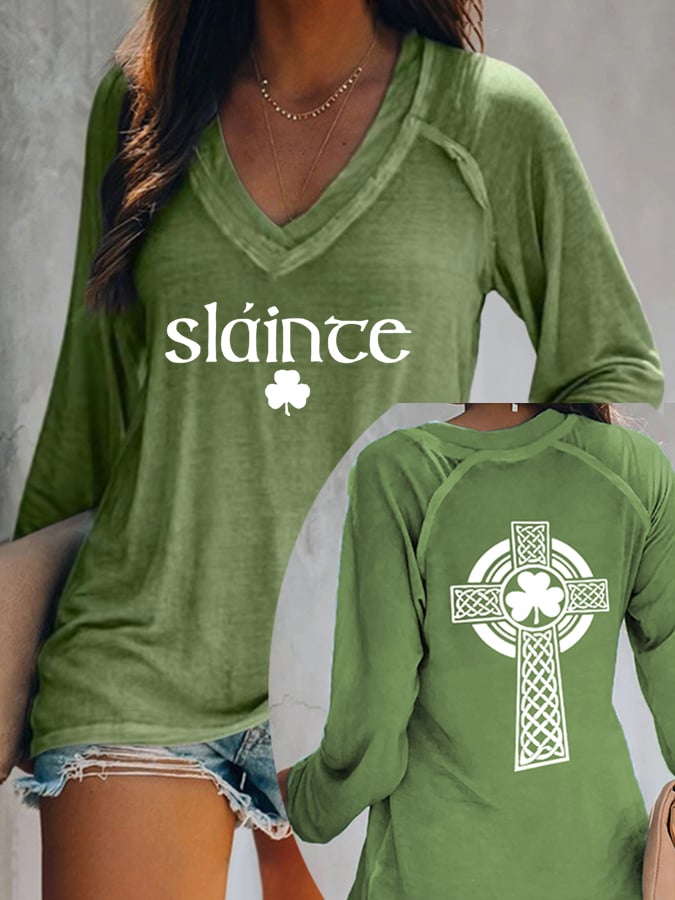Women's Slaince Print V-Neck Long Sleeve Casual T-Shirt