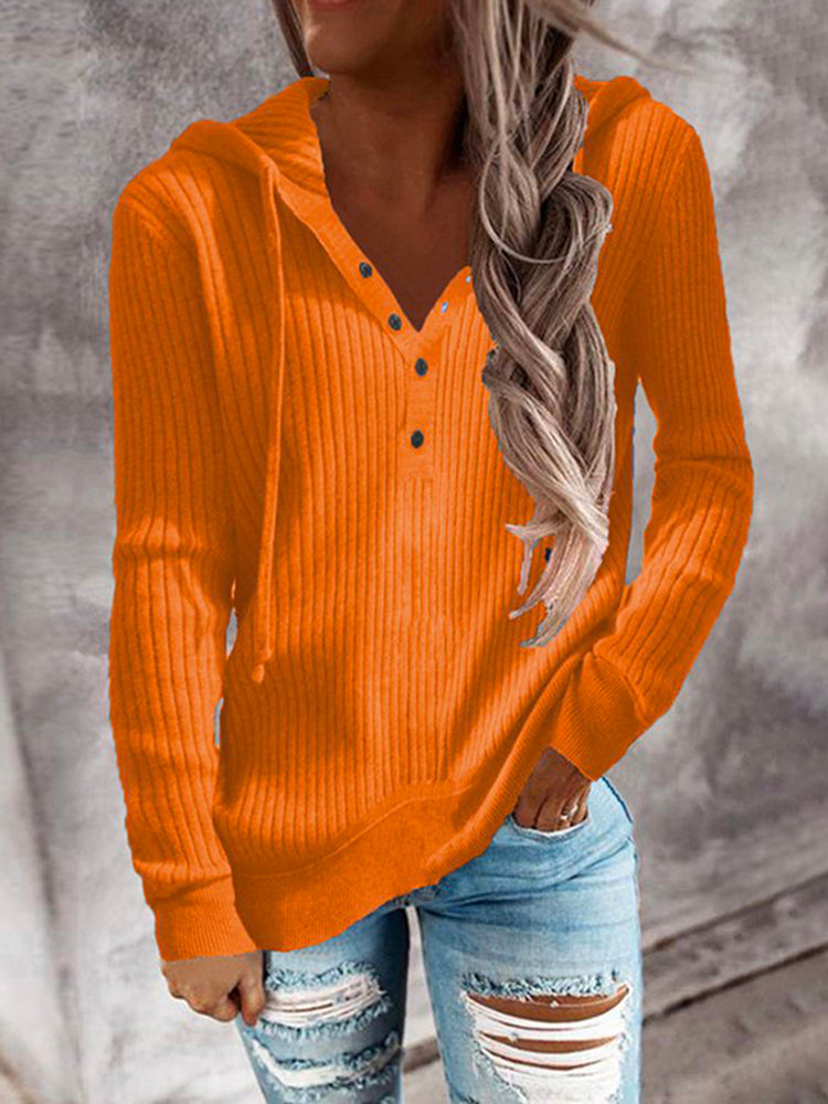 Fashion Solid Color Long Sleeve Hoodie Collar Sweater