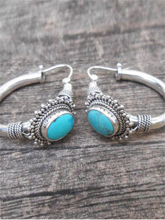 Wisherryy Vintage Turquoise Studded Ring Earrings