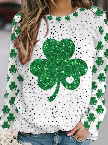 Women's St. Patricks Day Lucky Shamrock Printed Sweatshirt