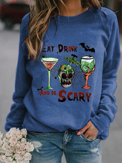 Women's Monster Red EAT, DRINK AND BE SCARY Fun Print Sweatshirt