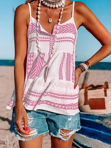 Women's National Style Printed Chiffon Beach Suspender Shirt