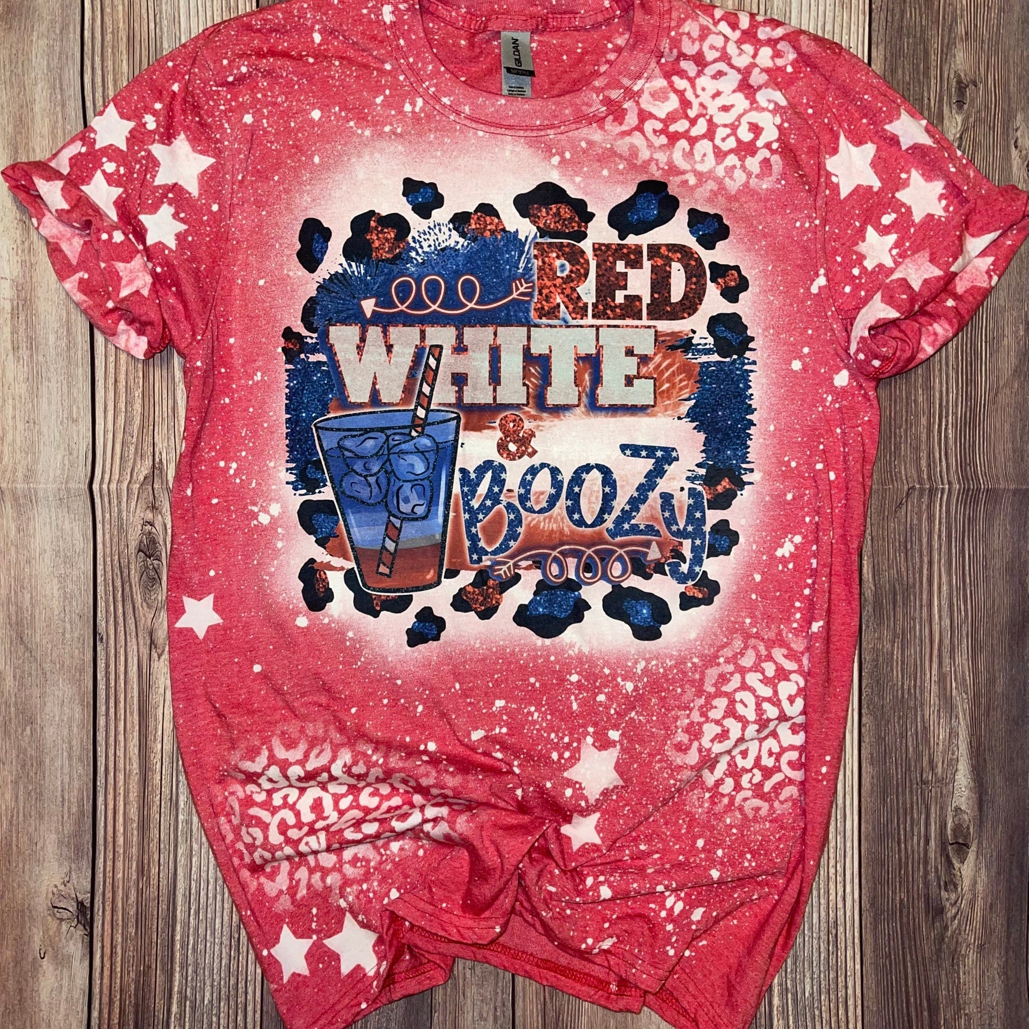 Women's Leisure Independence Day RED WHITE Boozy Print T-shirt