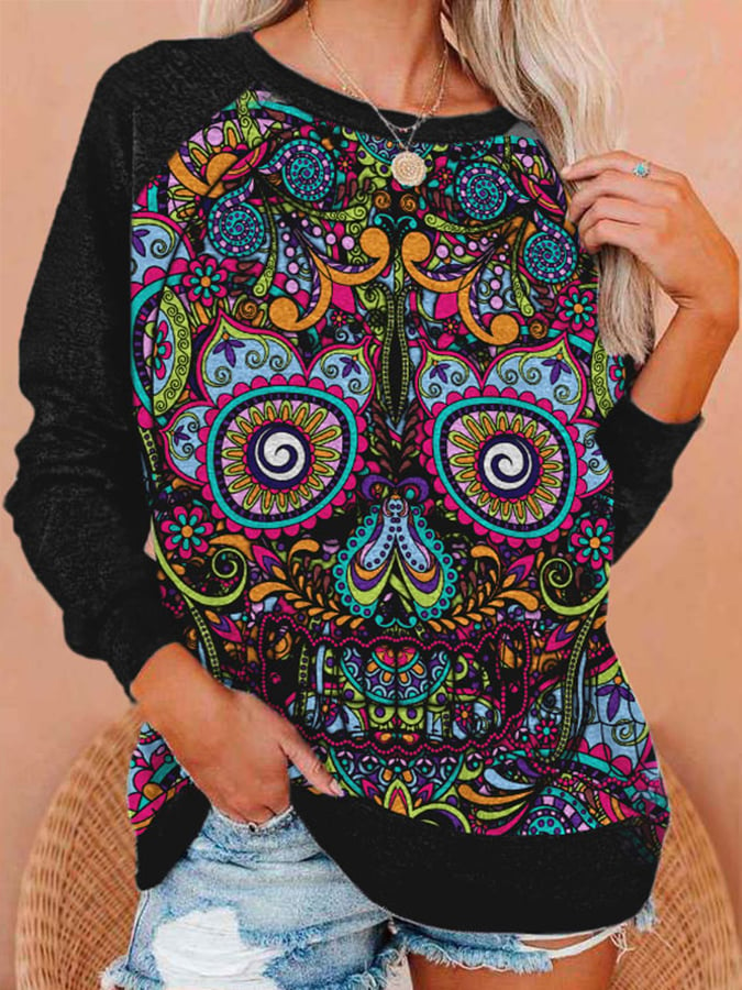 Women's Skull Print Casual Sweatshirt