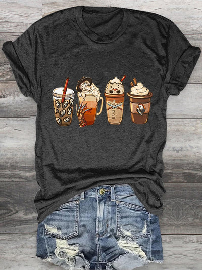 Women's Horror Fall Coffee Crew Neck T-Shirt