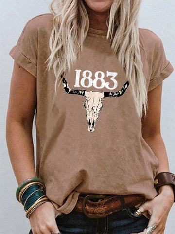 1883 Vintage Western Print Casual T-Shirt