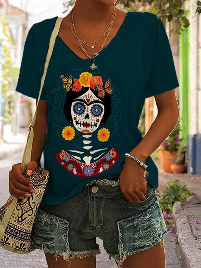 Women's Art Undead Skull Print T-Shirt