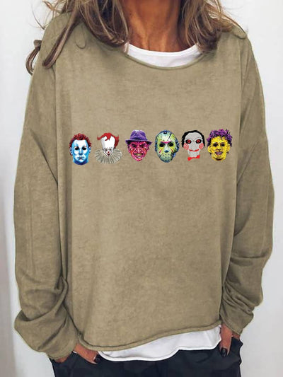 Women's Halloween Horror Movie Collection Character Print Long Sleeve T-Shirt