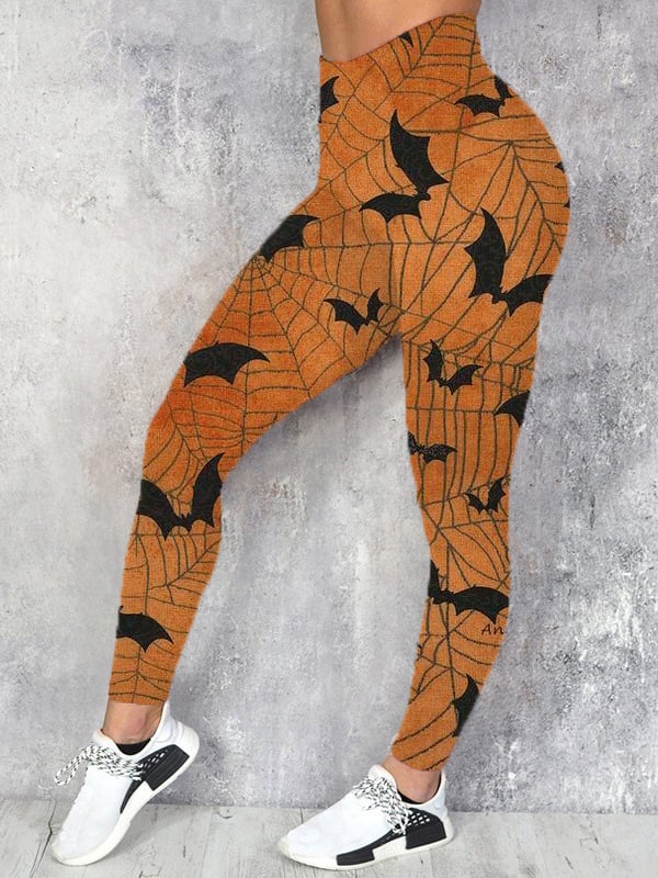 Women's Halloween Bat Print Stretch Leggings